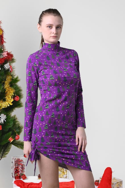 Side Tie Knot Christmas Print Bodycon Dress