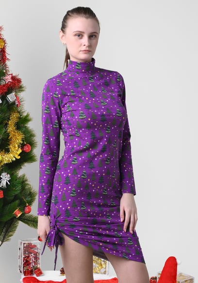 Side Tie Knot Christmas Print Bodycon Dress