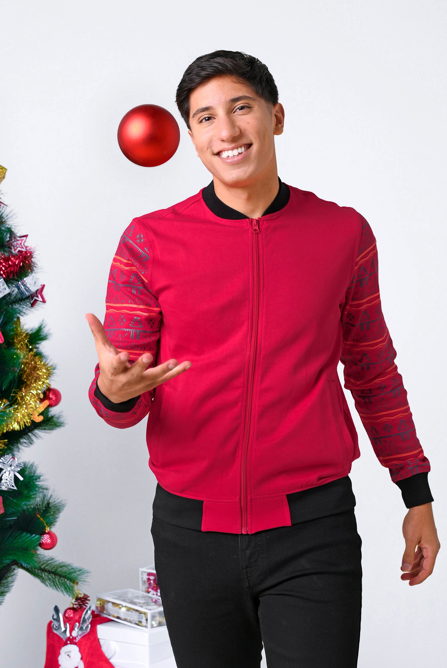 Enorsia Men's Red Zip Up Bomber Jacket - Uk L