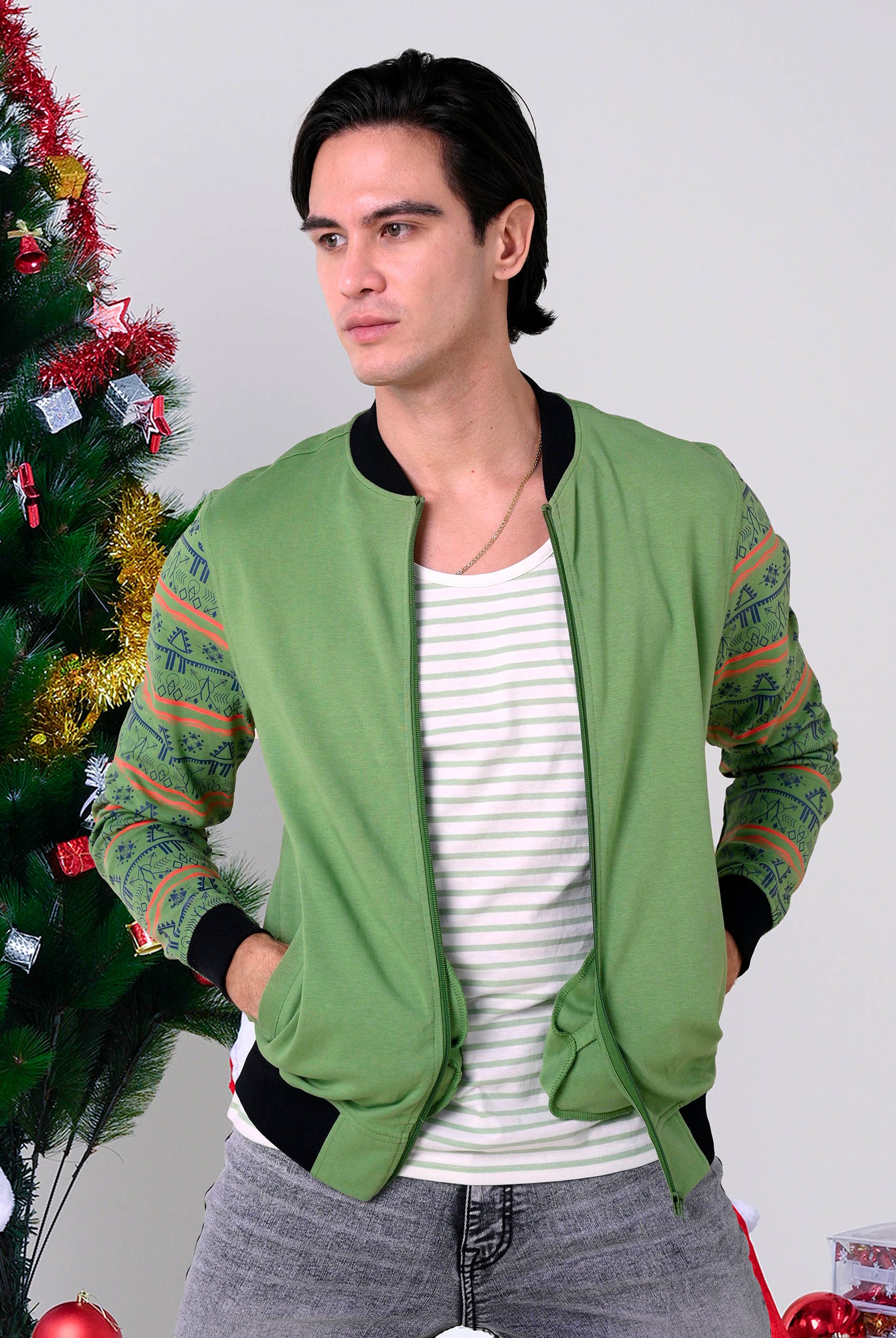 Enorsia Men's Green Zip Up Bomber Jacket - Uk Xl