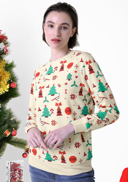 Womens Christmas Print Crew Neck Sweatshirt