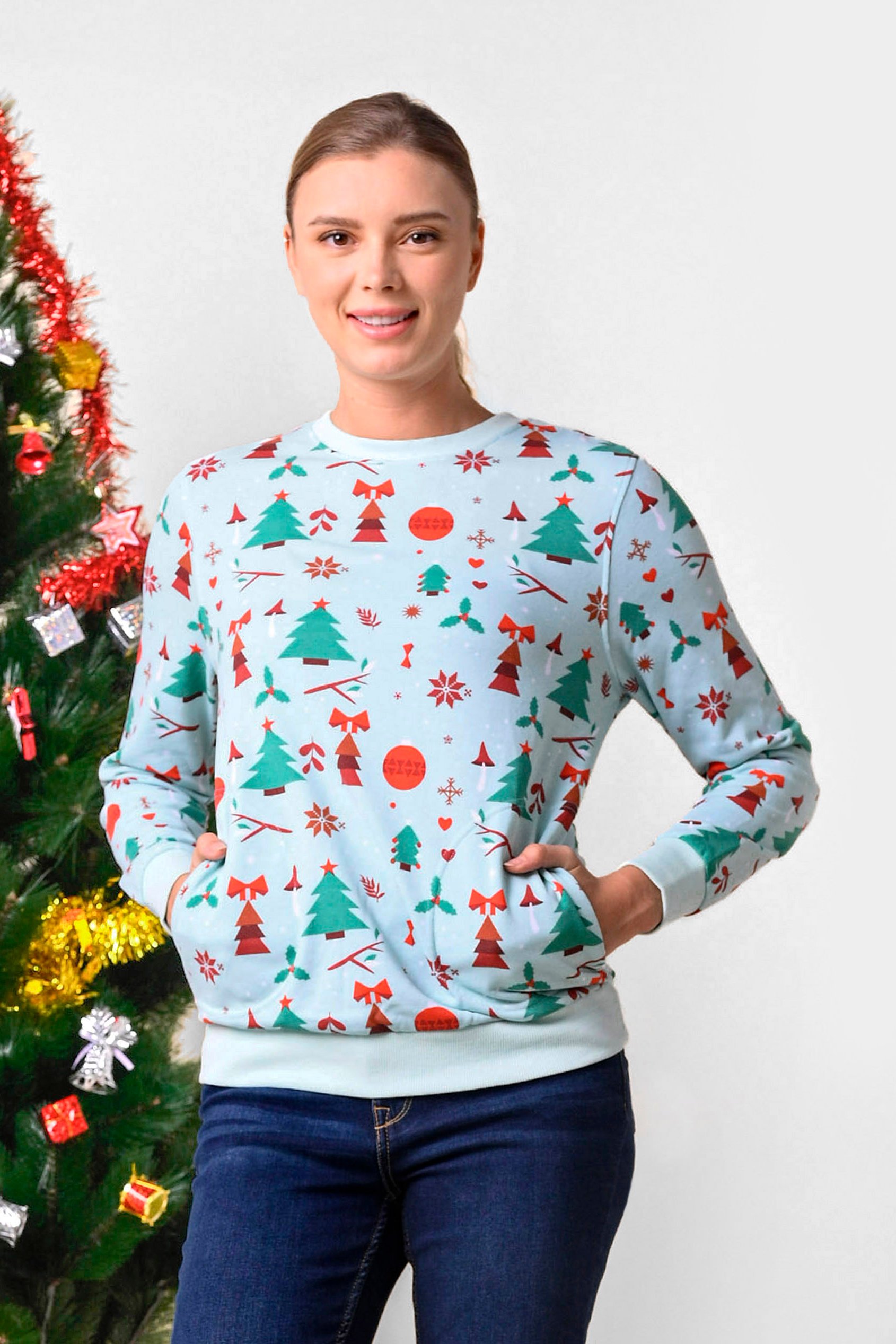 Womens Christmas Print Crew Neck Sweatshirt