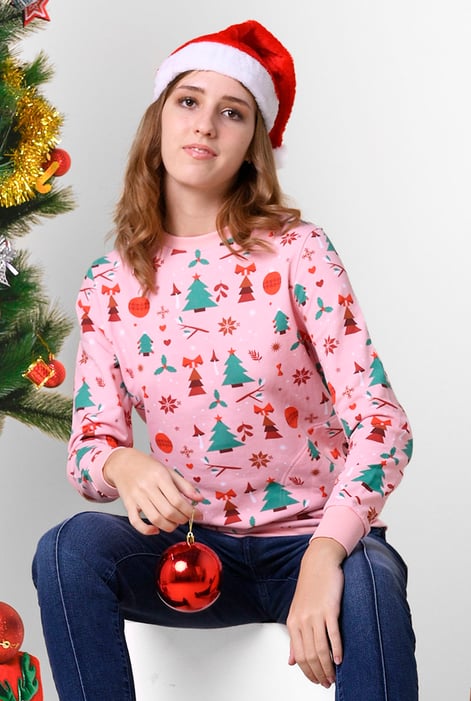 Womens Pink Christmas Print Crew Neck Sweatshirt