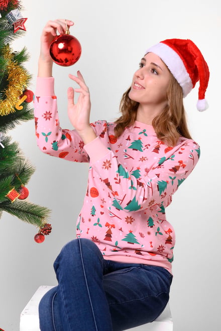 Womens Christmas Print Crew Neck Sweatshirt