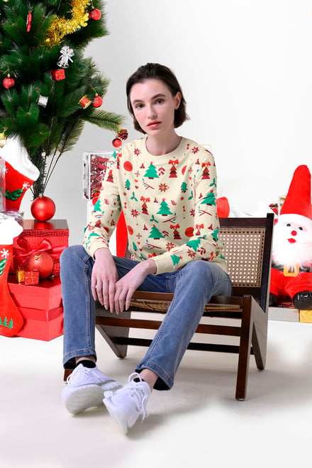 Womens Christmas Print Crew Neck Sweatshirt