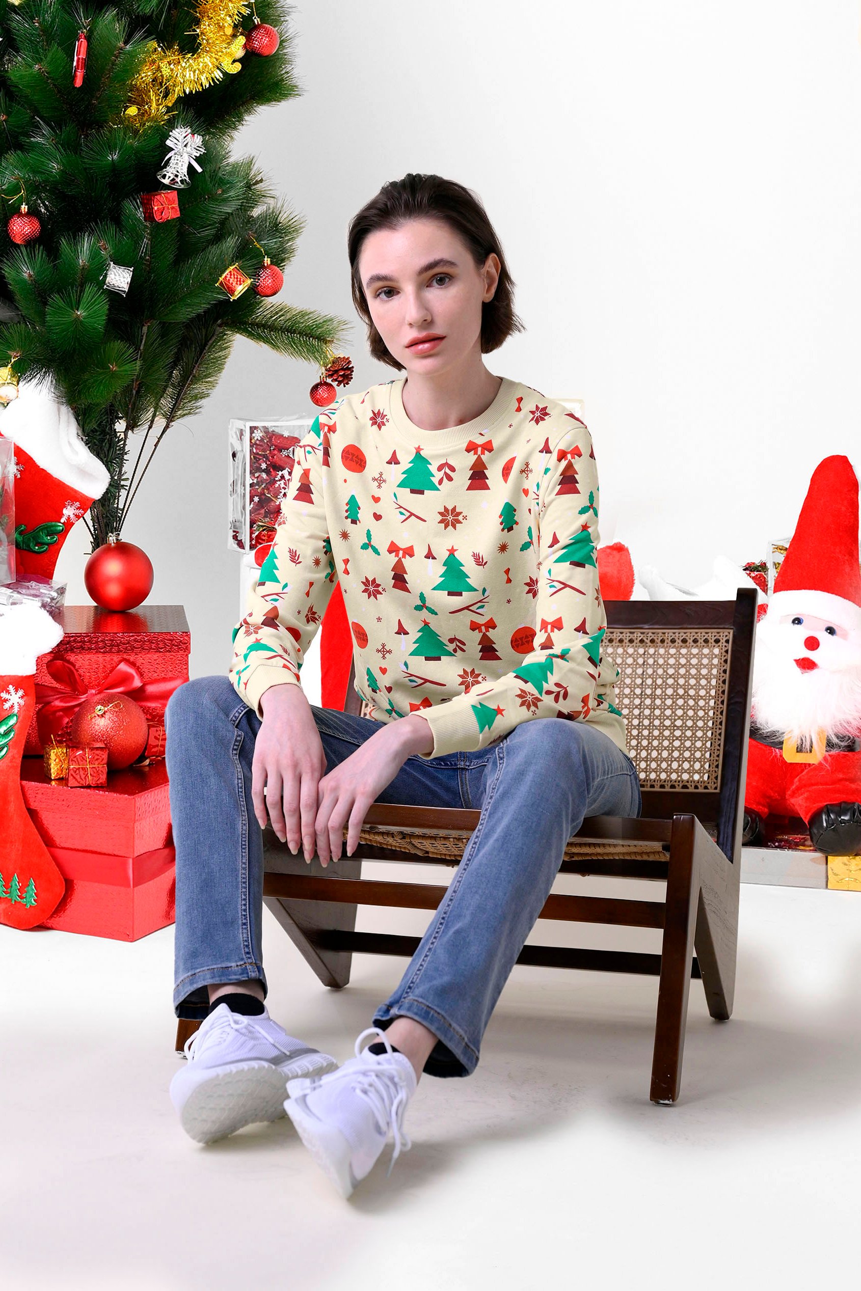 Womens Christmas Print Crew Neck Sweatshirt