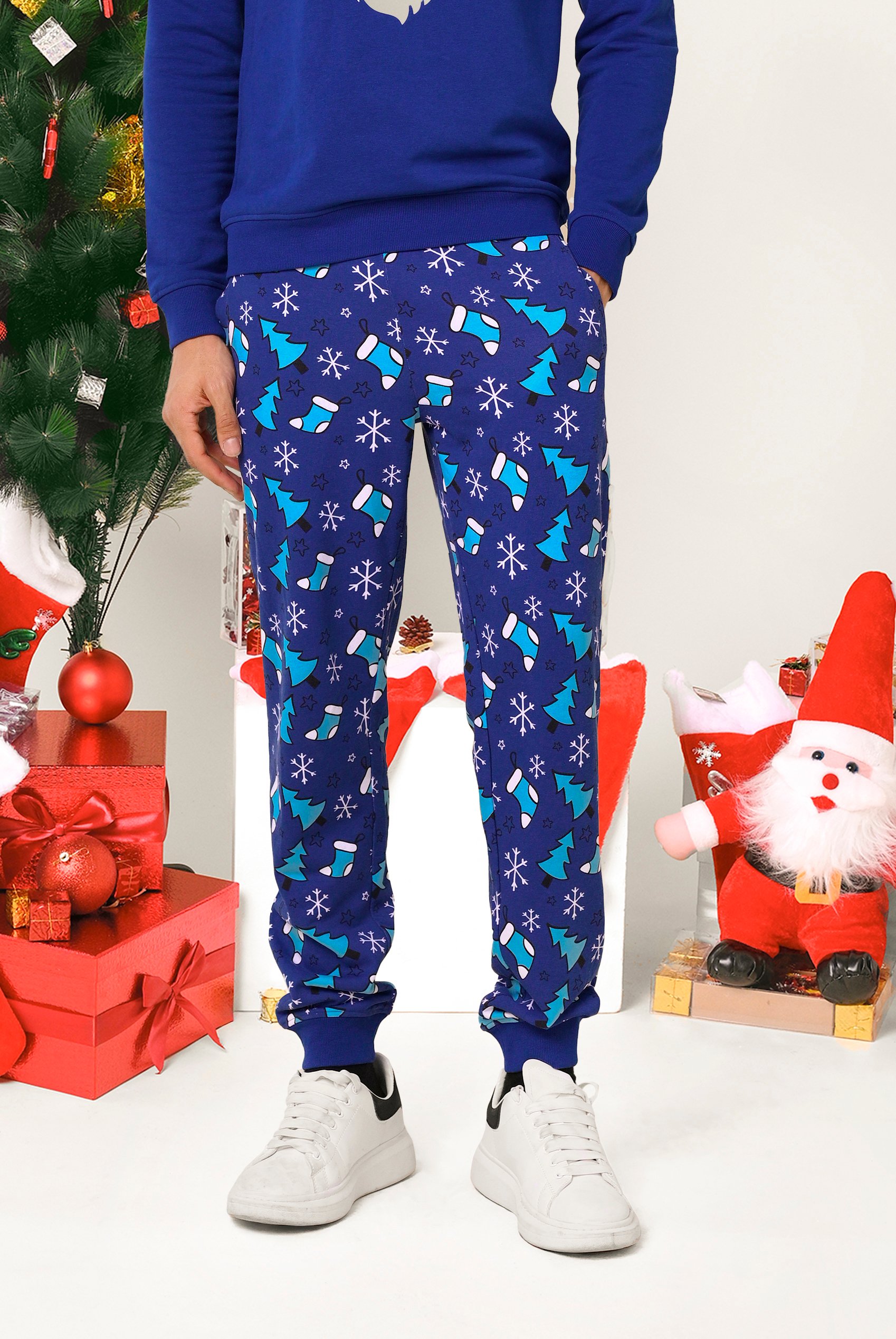 Enorsia Men's Blue Christmas Pyjama Bottoms - Uk M