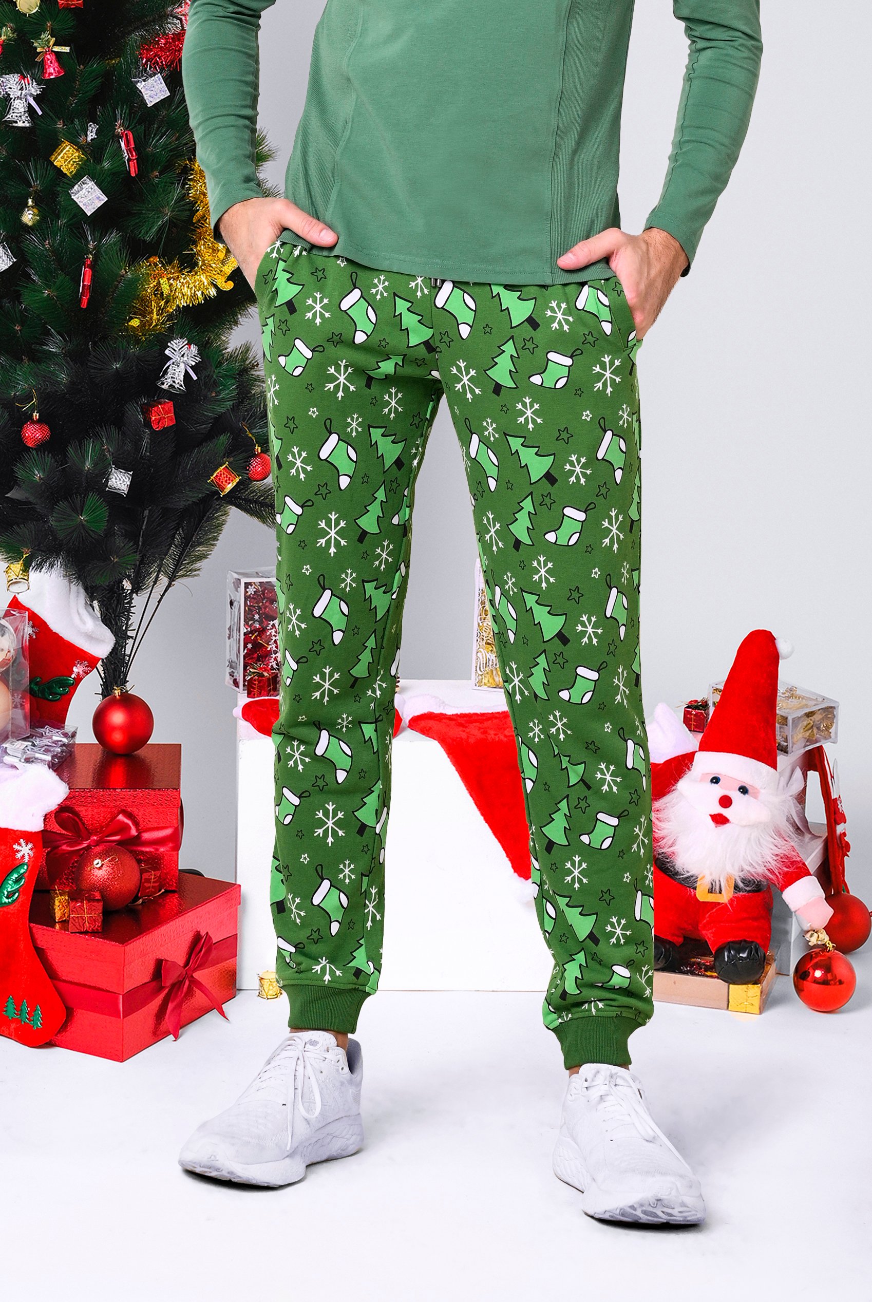 Enorsia Men's Green Christmas Pyjama Bottoms - Uk Xl