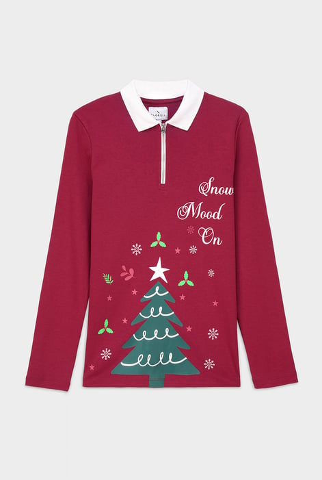 Womens Red Festive Half Zip Top