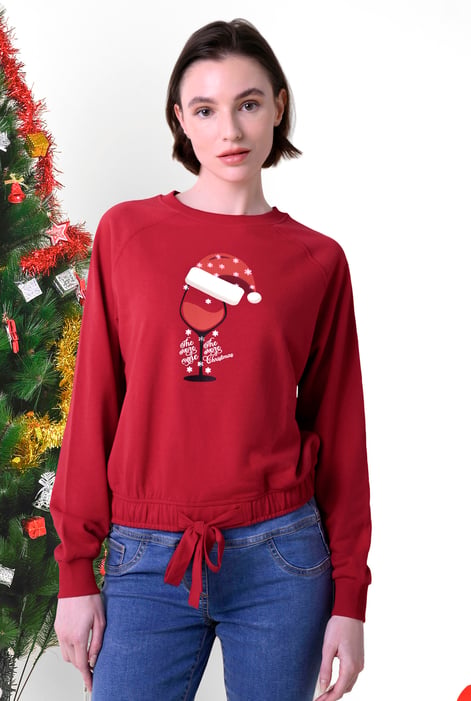 Women’s Orange Santa Hat Tie-Front Christmas Pullover