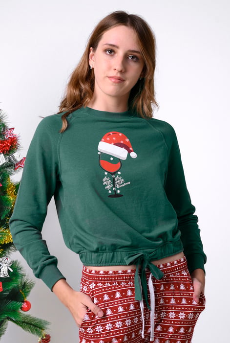 Women’s Orange Santa Hat Tie-Front Christmas Pullover