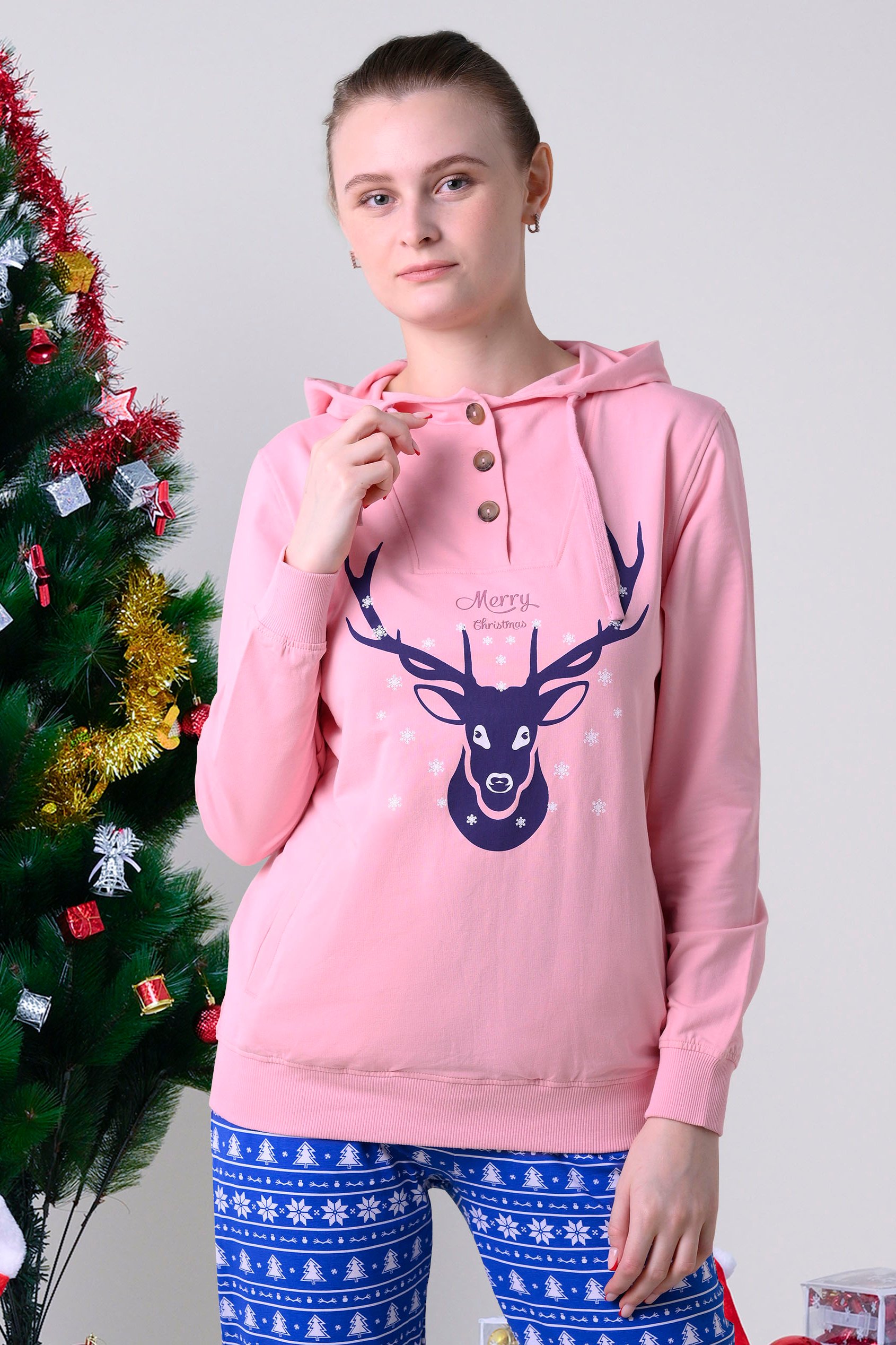 Womens Festive Reindeer Hoodie