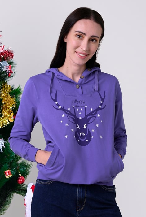 Womens Festive Reindeer Pink Hoodie