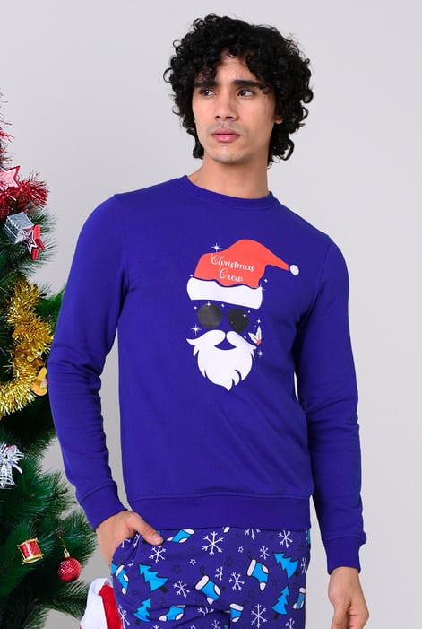 Mens Christmas Santa Print Teal Sweatshirt