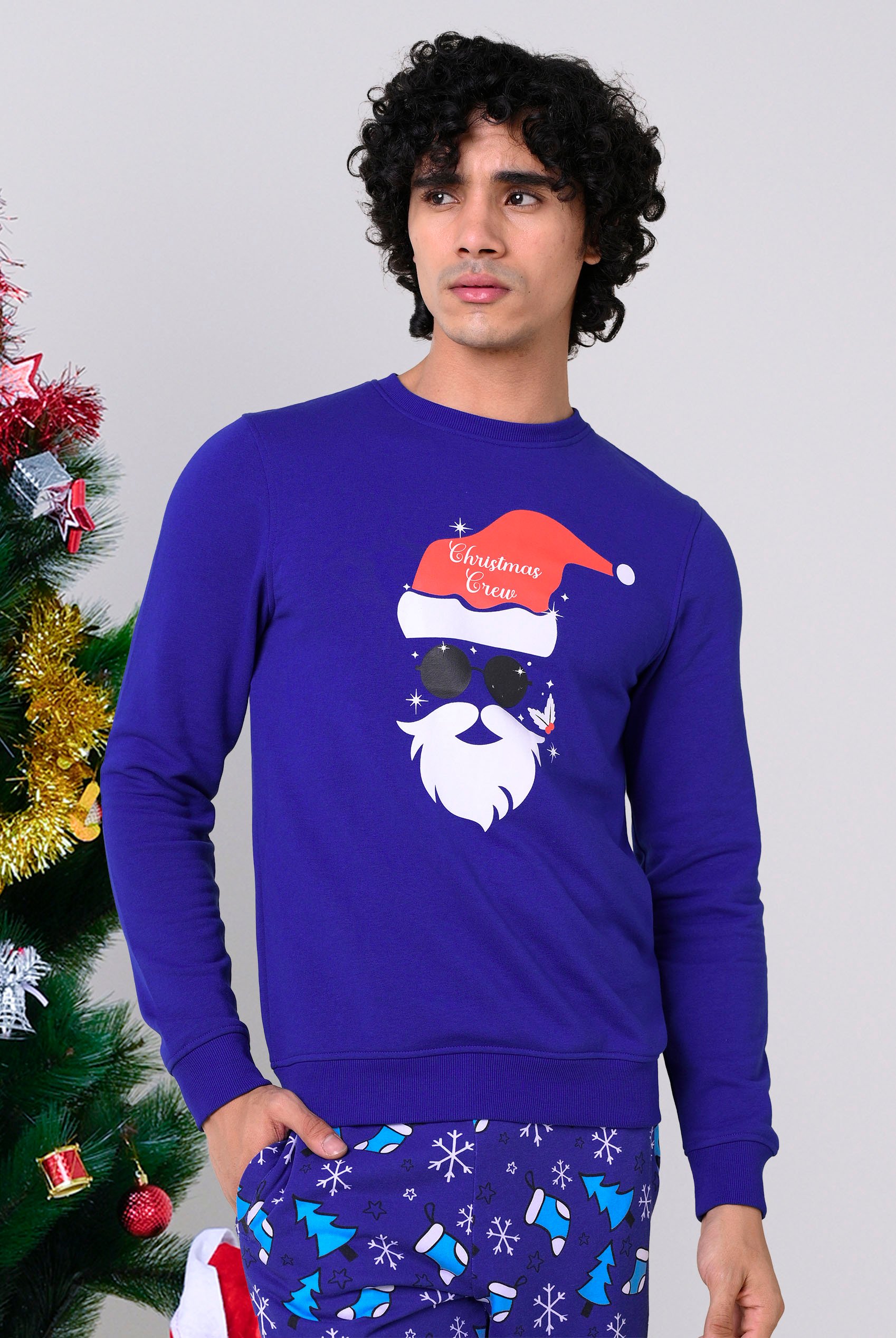 Enorsia Men's Blue Christmas Santa Print Sweatshirt - Uk M