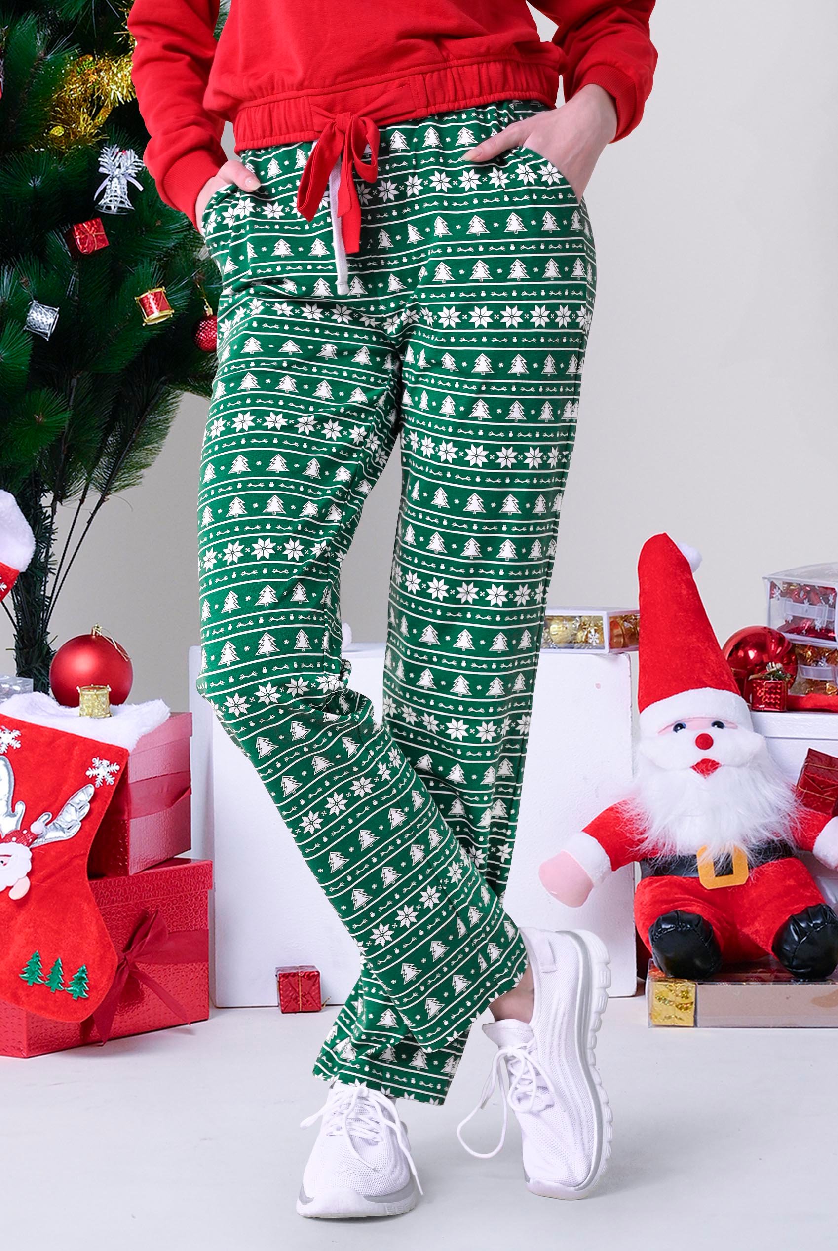 Enorsia Women's Green Fair Isle Print Trouser - Uk 12