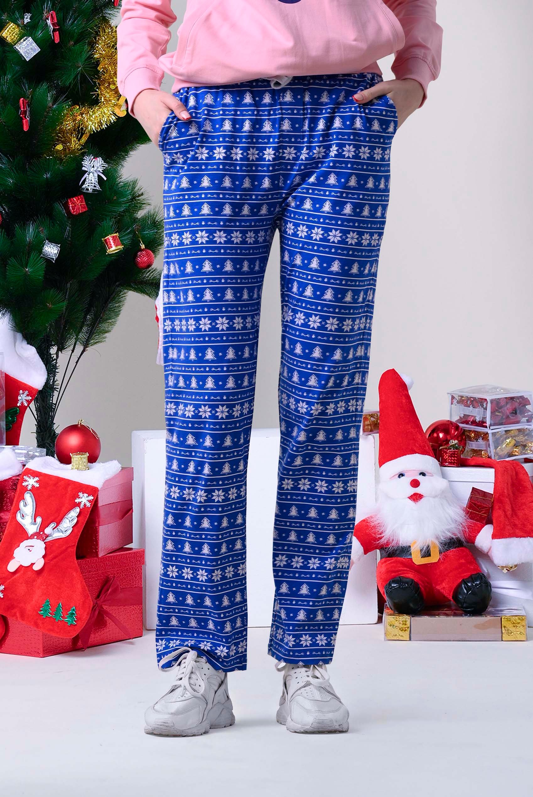 Enorsia Women's Blue Fair Isle Print Trouser - Uk 12