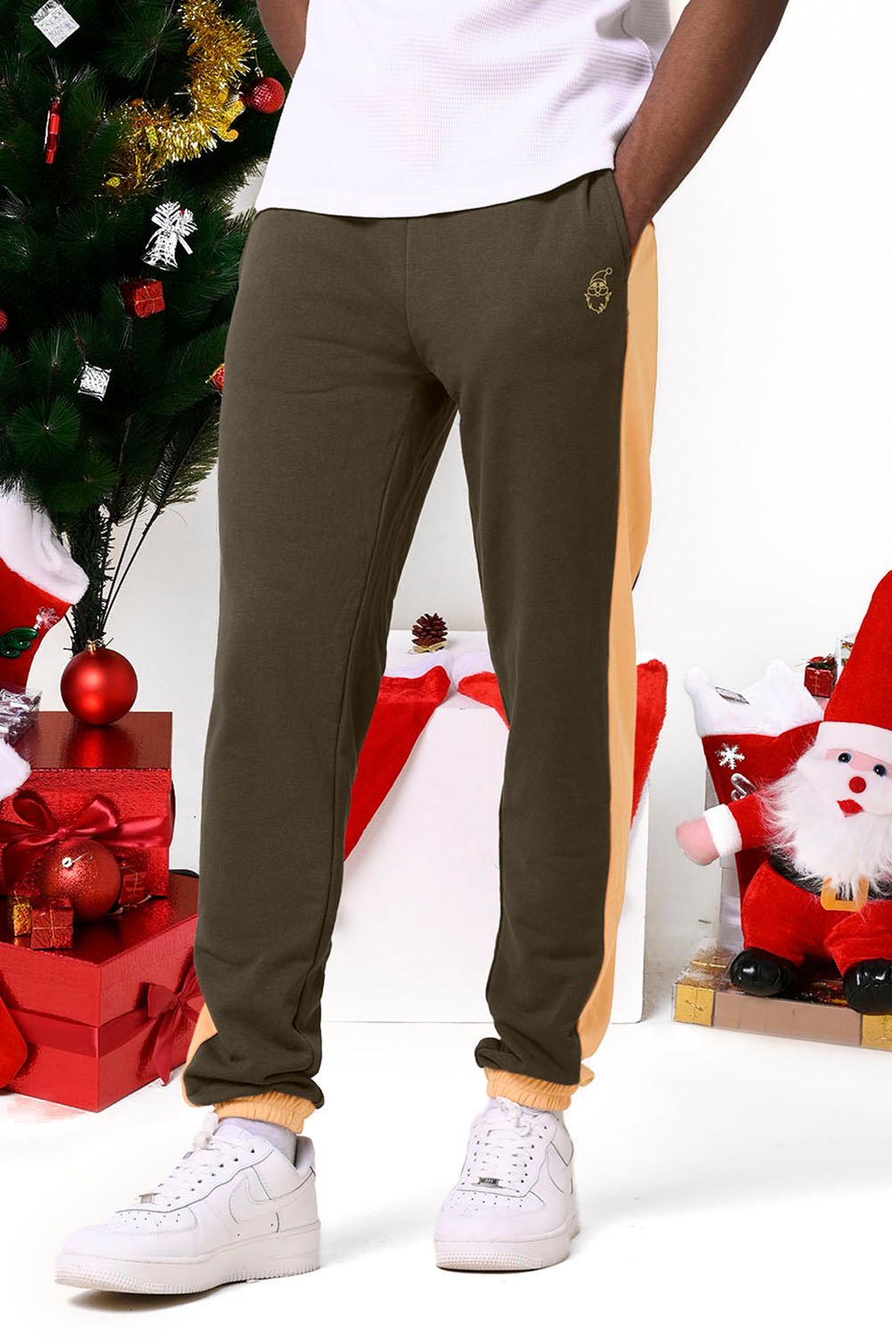 Enorsia Men's Brown Christmas Relax Fit Joggers - Uk L