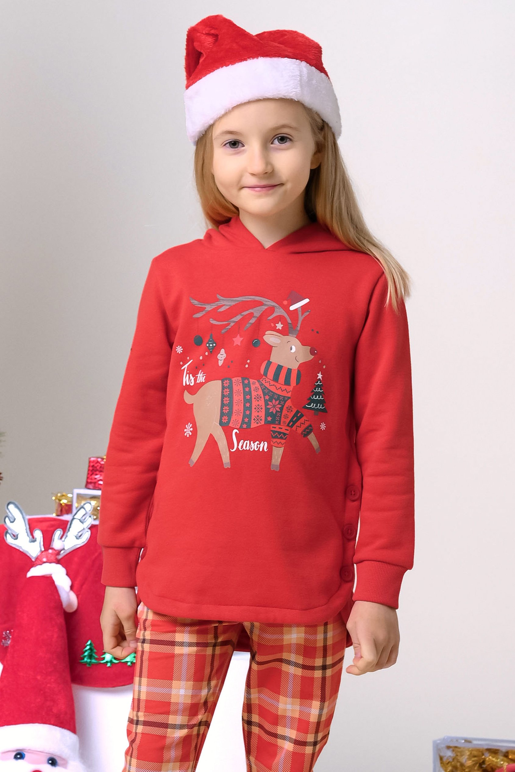 Girls Reindeer Print Christmas Hoodie (2yrs-9yrs)