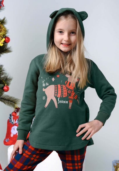 Girls Reindeer Print Christmas Hoodie (2yrs-9yrs)