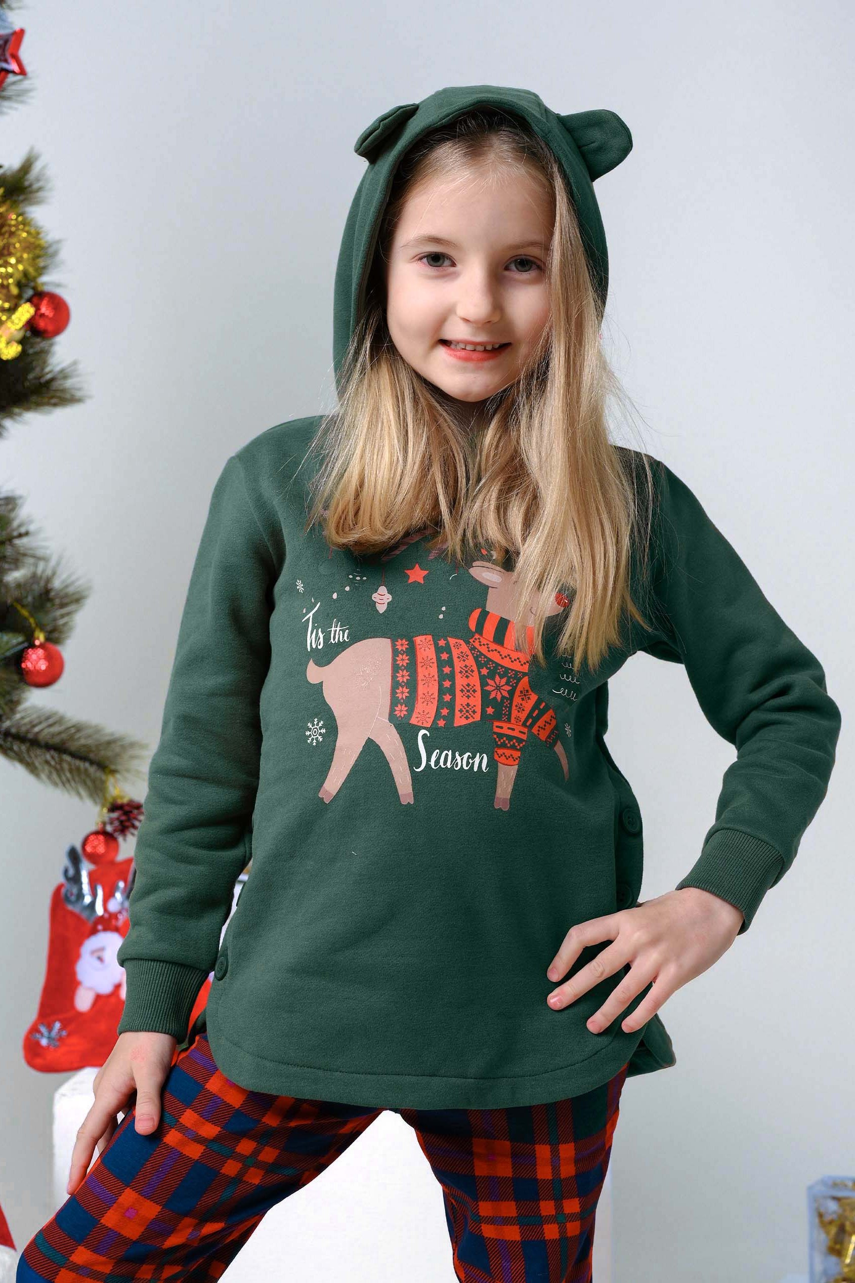Girls Reindeer Print Christmas Hoodie (2yrs-9yrs)