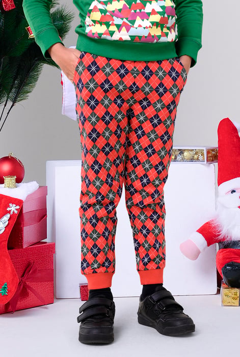 Boys Red Argyle Print Jogger (3yrs-9yrs)