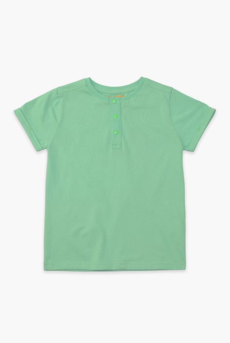 Green Half Placket Button Front T-Shirt