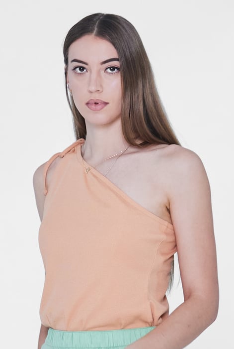 Pink Knotted One Shoulder Rib Vest