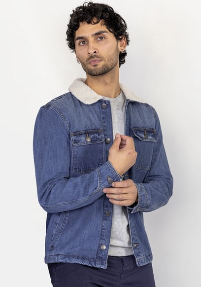 Men's Borg Collar Denim Trucker Jacket