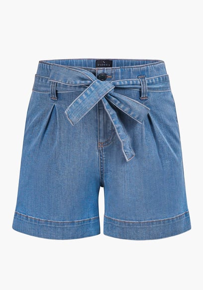 Belted Denim Shorts with Paperbag Waist
