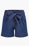 Belted Denim Shorts with Paperbag Waist