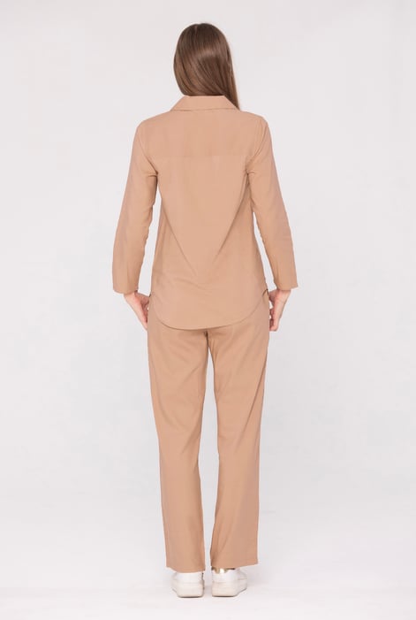 Brown Woven Viscose Blend Pyjama Set