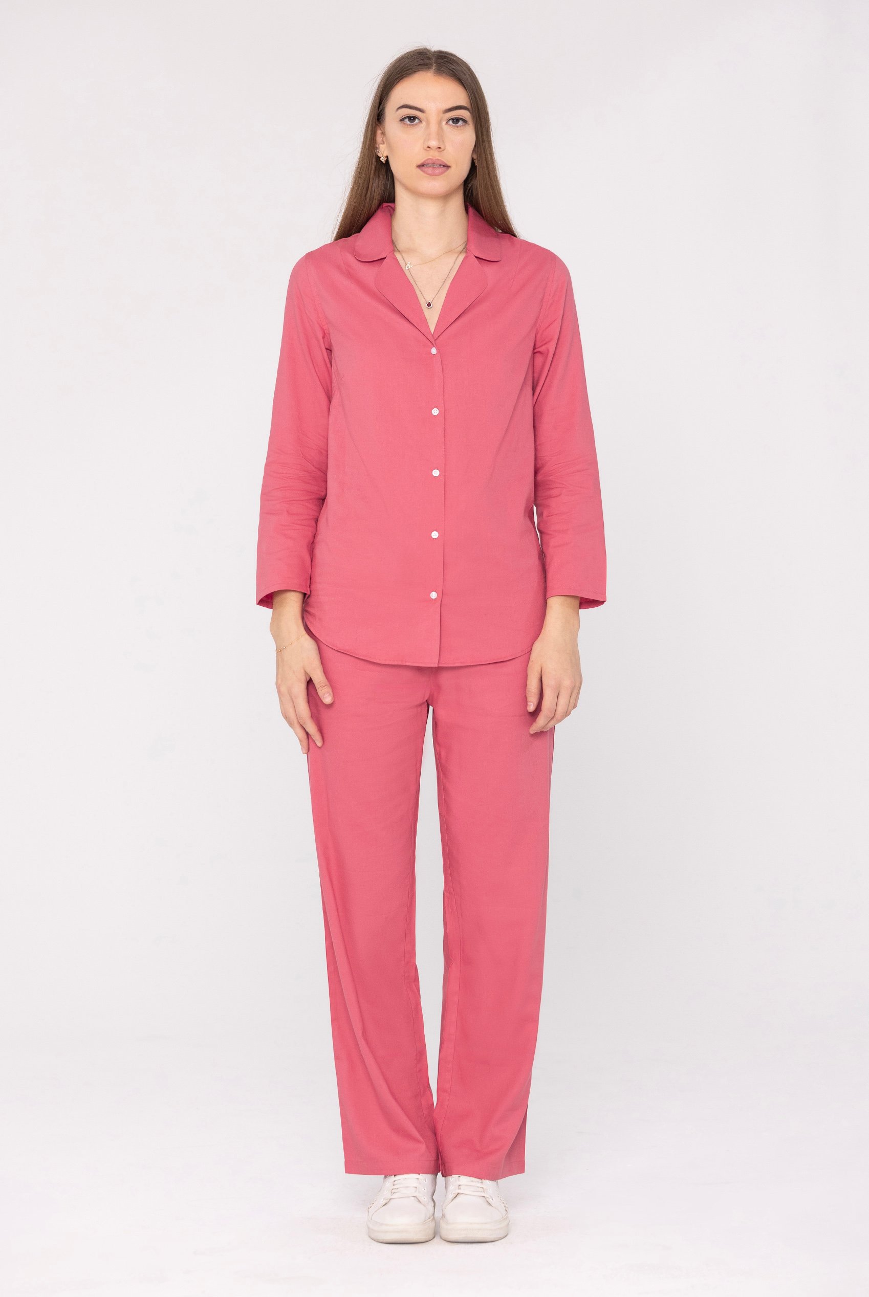 Enorsia Women's Red Woven Viscose Blend Pyjama Set - Uk 18