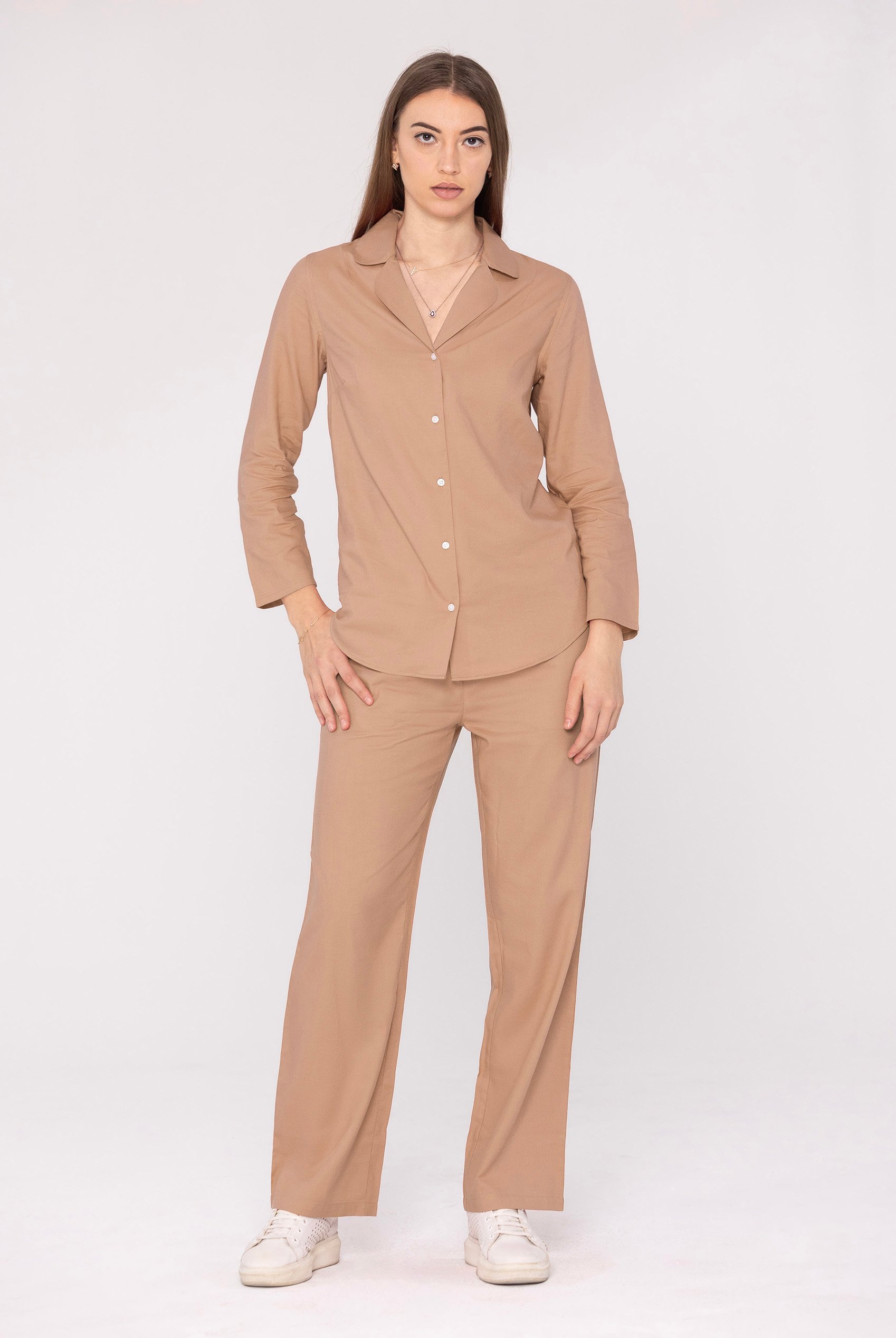Enorsia Women's Brown Woven Viscose Blend Pyjama Set - Uk 12