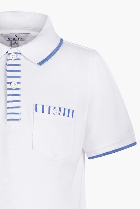 Boy's White  Stripe Detailed Short Sleeves Polo Shirt (6yrs-11yrs)