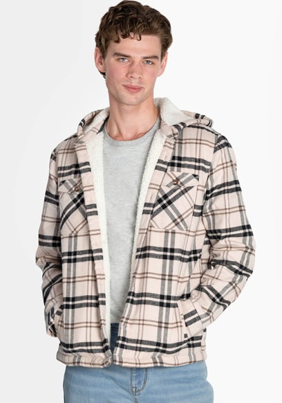 Check Hooded Borg Lined Shacket