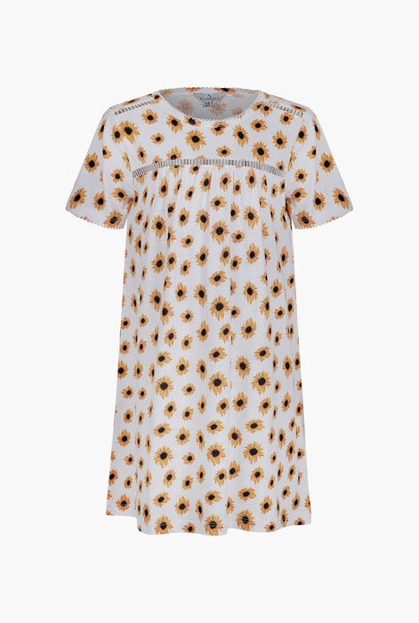 Girls White Lace Details Sunflower Print Dress  (5yrs - 11yrs)