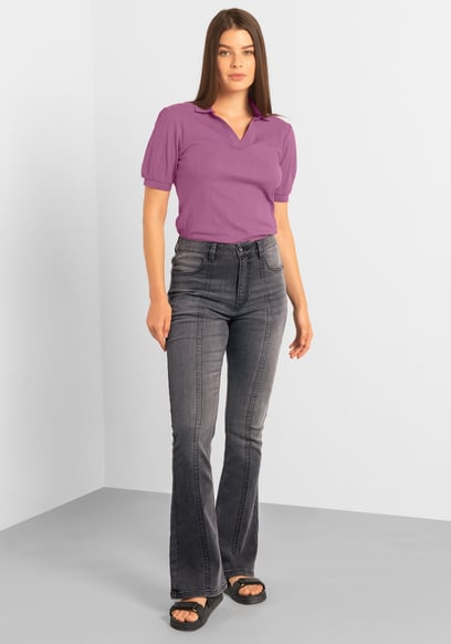Womens Grey Stretch Flare Jeans