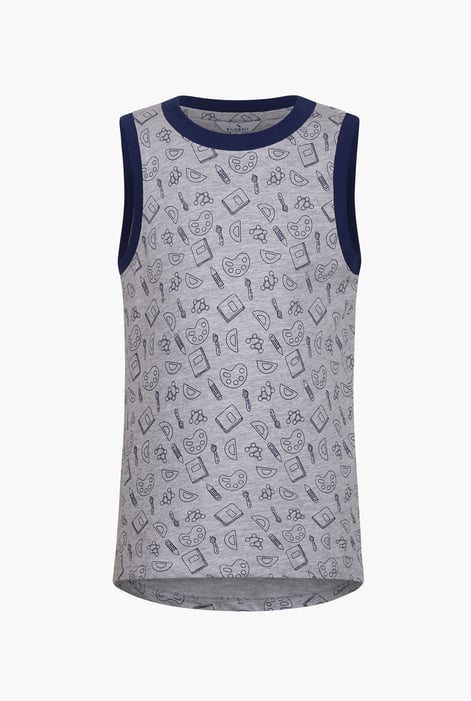 Grey/Black Contrast Neck Pencil Printed Boys Vest (6yrs-11yrs)