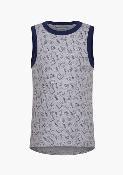 Contrast Neck Pencil Printed Boys Vest (6yrs-11yrs)