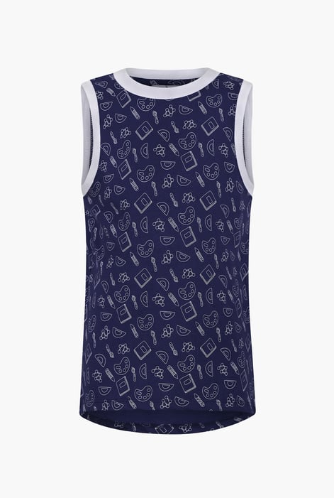 Grey/Black Contrast Neck Pencil Printed Boys Vest (6yrs-11yrs)