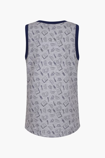 Contrast Neck Pencil Printed Boys Vest (6yrs-11yrs)