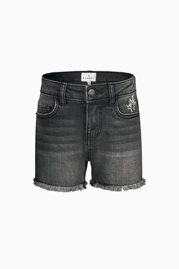 Girls Black Frayed Hem Embroidered Shorts