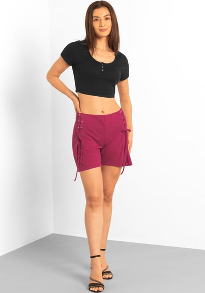 Womens Draw Cord Details Boxy Shorts