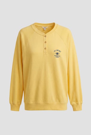 Yellow Henley Button Up Long Sleeve Sweatshirt