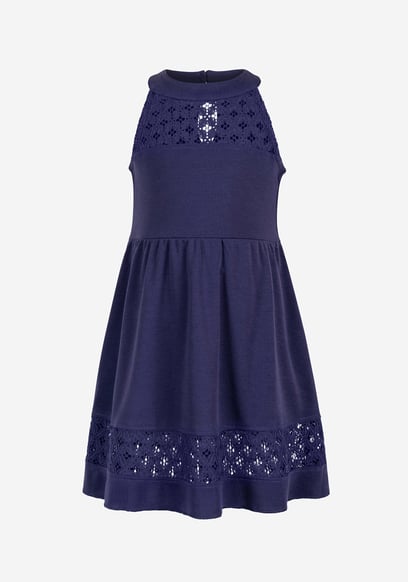 Girls Halter Neck Lace Trim Jersey Dress (5/6yrs - 10/11yrs)