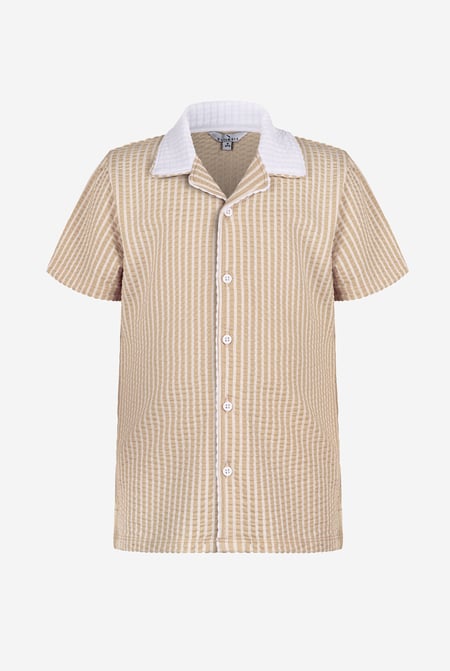 Boys Cream Striped Jersey Seersucker Shirt (6yrs-11yrs)