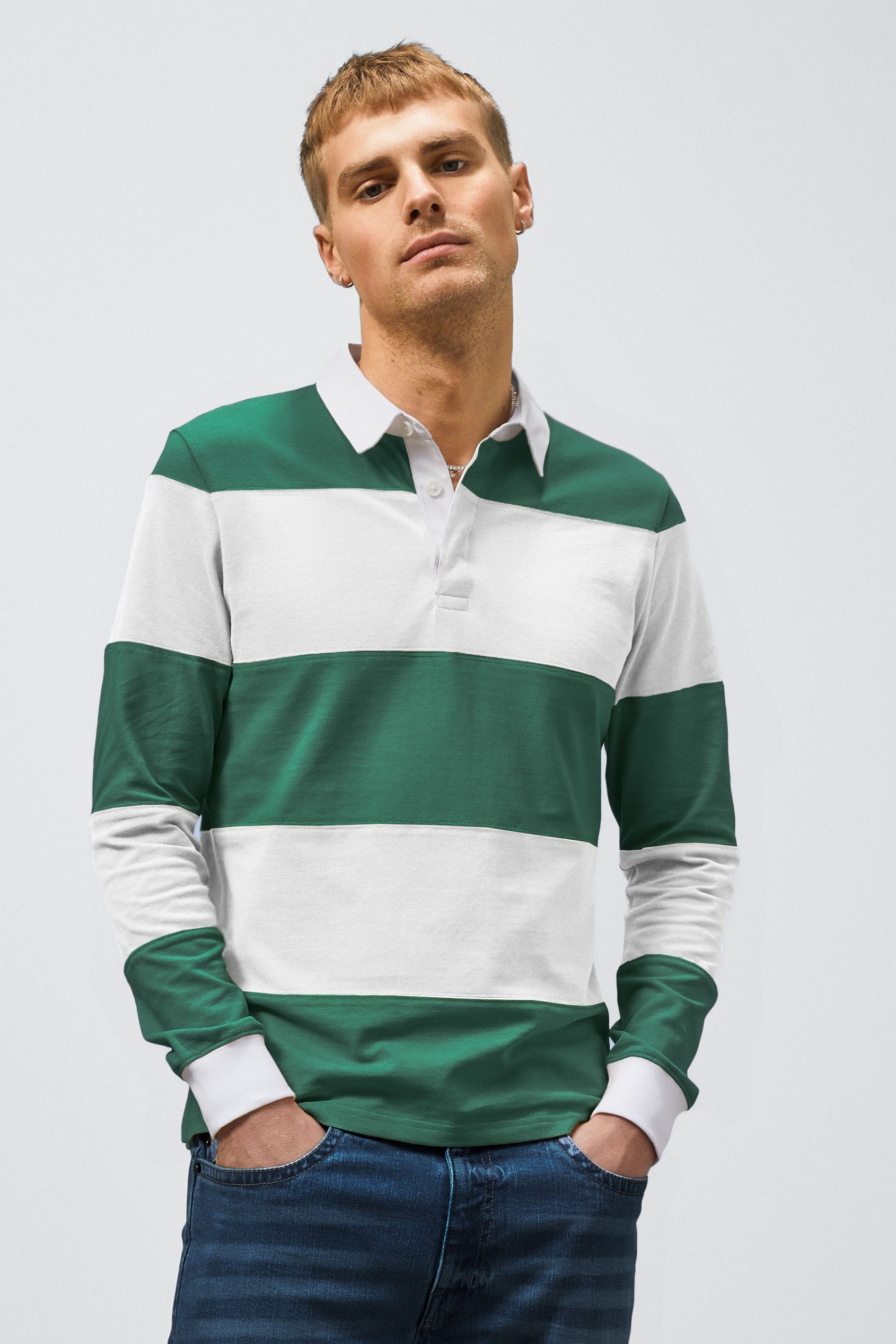 Colour Block Woven Collar L/S Polo Shirt