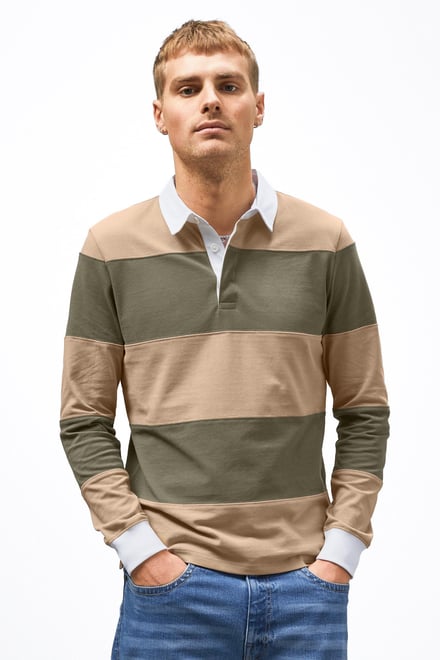 Colour Block Woven Collar L/S Polo Shirt