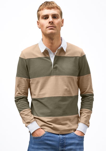 Colour Block Woven Collar L/S Polo Shirt